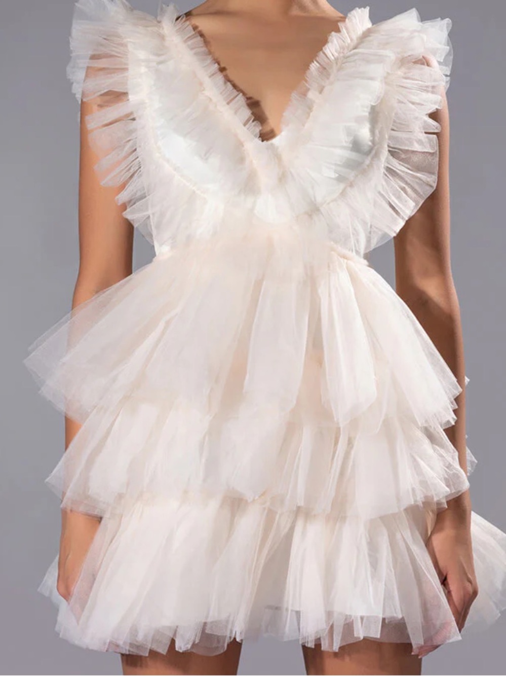 Mauve Ivory Tiered Tulle Mini Dress